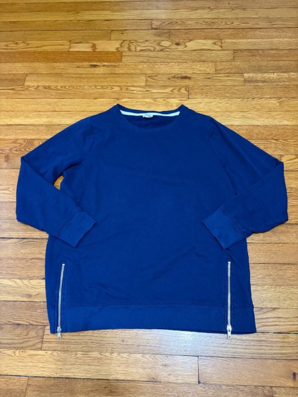 J. Crew Womens Sweatshirt Size Large Navy Blue Stretch Cotton Knit Zipper Accent